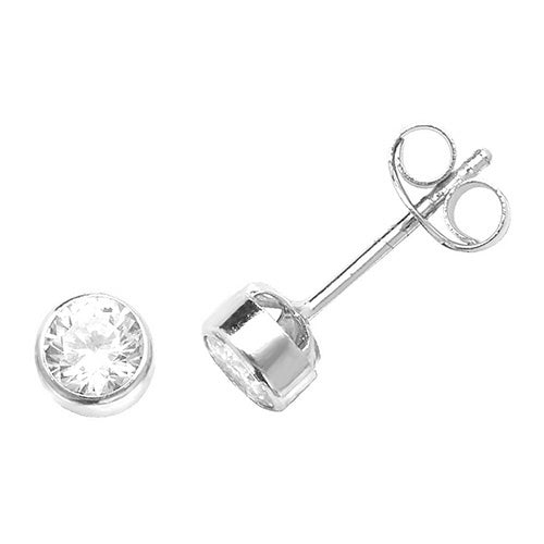 9ct White Gold Bezel Set CZ Stud Earrings | 3mm - John Ross Jewellers