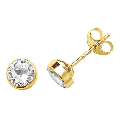 9ct Gold Bezel Set CZ Stud Earrings | 4mm - John Ross Jewellers