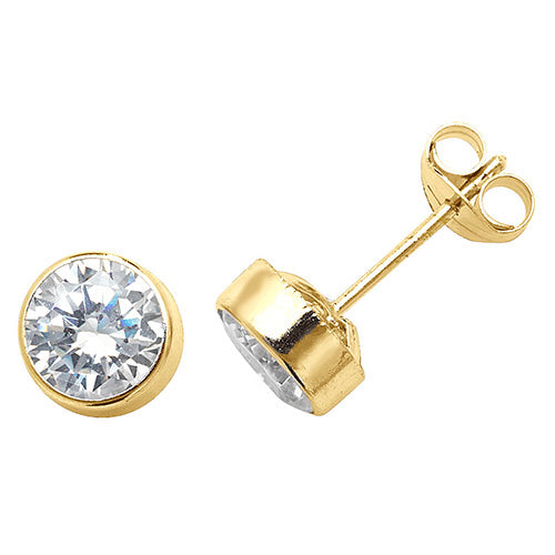 9ct Gold Bezel Set CZ Stud Earrings | 5mm - John Ross Jewellers