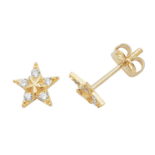 9ct Gold CZ Star Stud Earrings - John Ross Jewellers