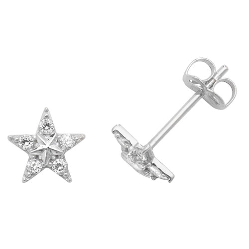 9ct White Gold CZ Star Stud Earrings - John Ross Jewellers