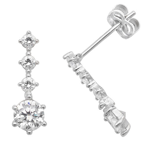 9ct White Gold CZ Drop Earrings - John Ross Jewellers