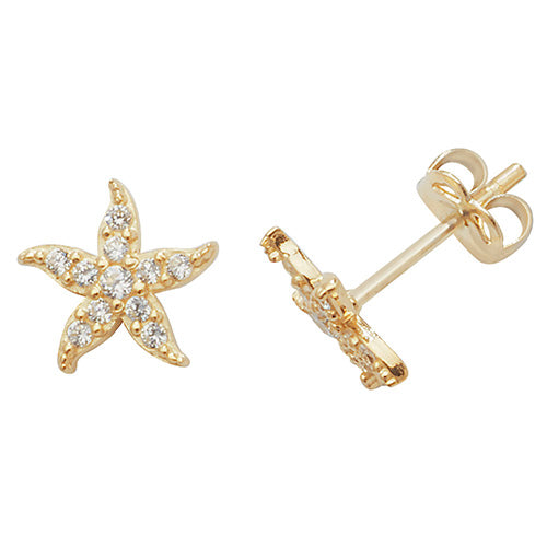9ct Gold CZ Starfish Stud Earrings - John Ross Jewellers