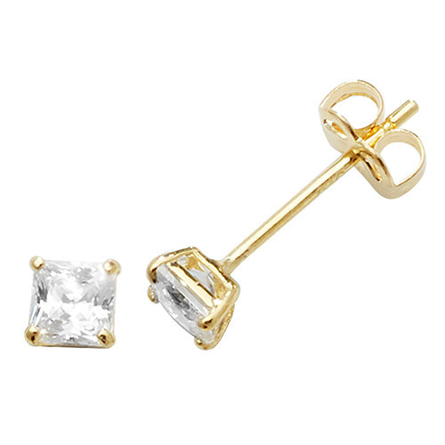 9ct Gold Princess Cut CZ Stud Earrings | 3mm - John Ross Jewellers