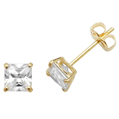 9ct Gold Princess Cut CZ Stud Earrings | 4mm - John Ross Jewellers