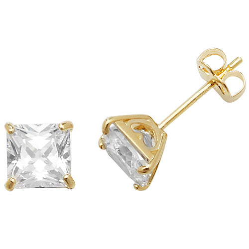 9ct Gold Princess CZ Stud Earrings - John Ross Jewellers