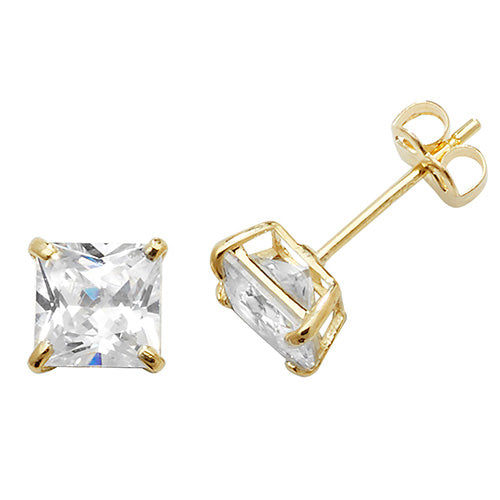 9ct Gold Princess CZ Stud Earrings - John Ross Jewellers