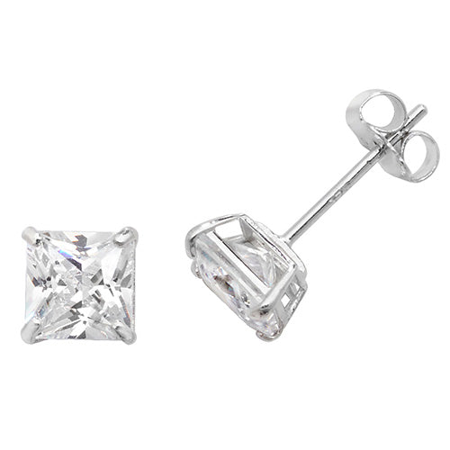 9ct White Gold Princess CZ Stud Earrings | 6mm - John Ross Jewellers