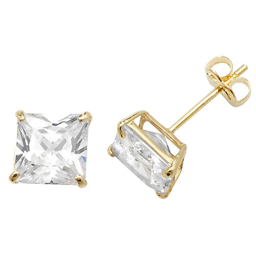 9ct Gold Princess Cut CZ Stud Earrings | 6mm - John Ross Jewellers