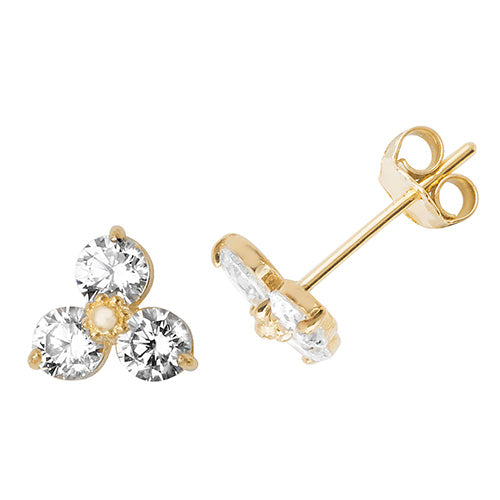 Ear Candy 9ct Gold CZ Trinity Stud Earrings - John Ross Jewellers