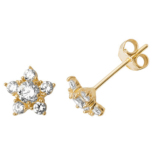 Ear Candy 9ct Gold CZ Flower Stud Earrings - John Ross Jewellers