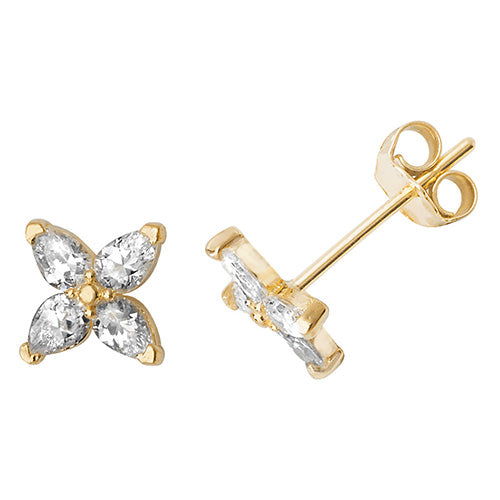 Ear Candy 9ct Gold CZ Marquis Kiss Stud Earrings - John Ross Jewellers