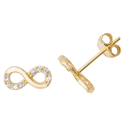 Ear Candy 9ct Gold CZ Infinity Stud Earrings - John Ross Jewellers