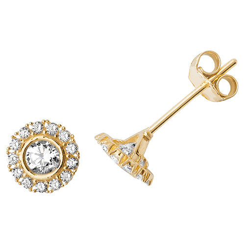 Ear Candy 9ct Gold CZ Halo Stud Earrings - 6mm - John Ross Jewellers