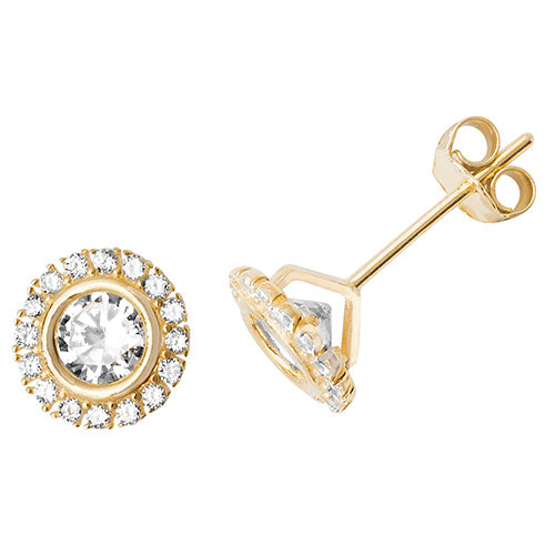 9ct Gold CZ Halo Stud Earrings - 7mm - John Ross Jewellers