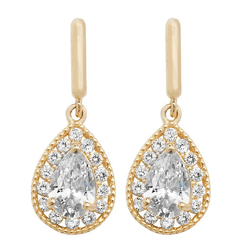 9ct Gold Marquis CZ Halo Drop Earrings - John Ross Jewellers