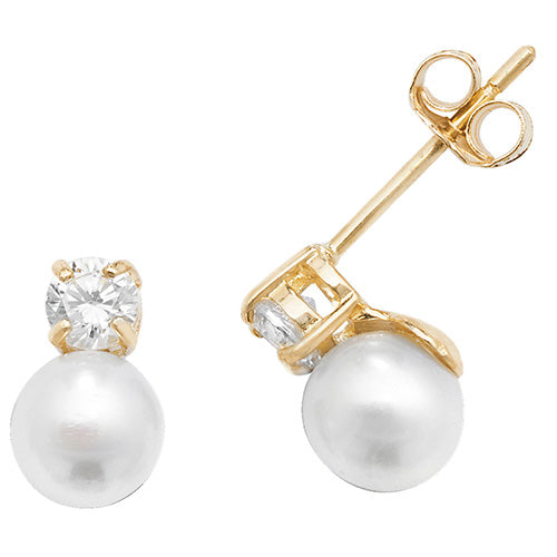 9ct Gold CZ Pearl Stud Earrings - John Ross Jewellers