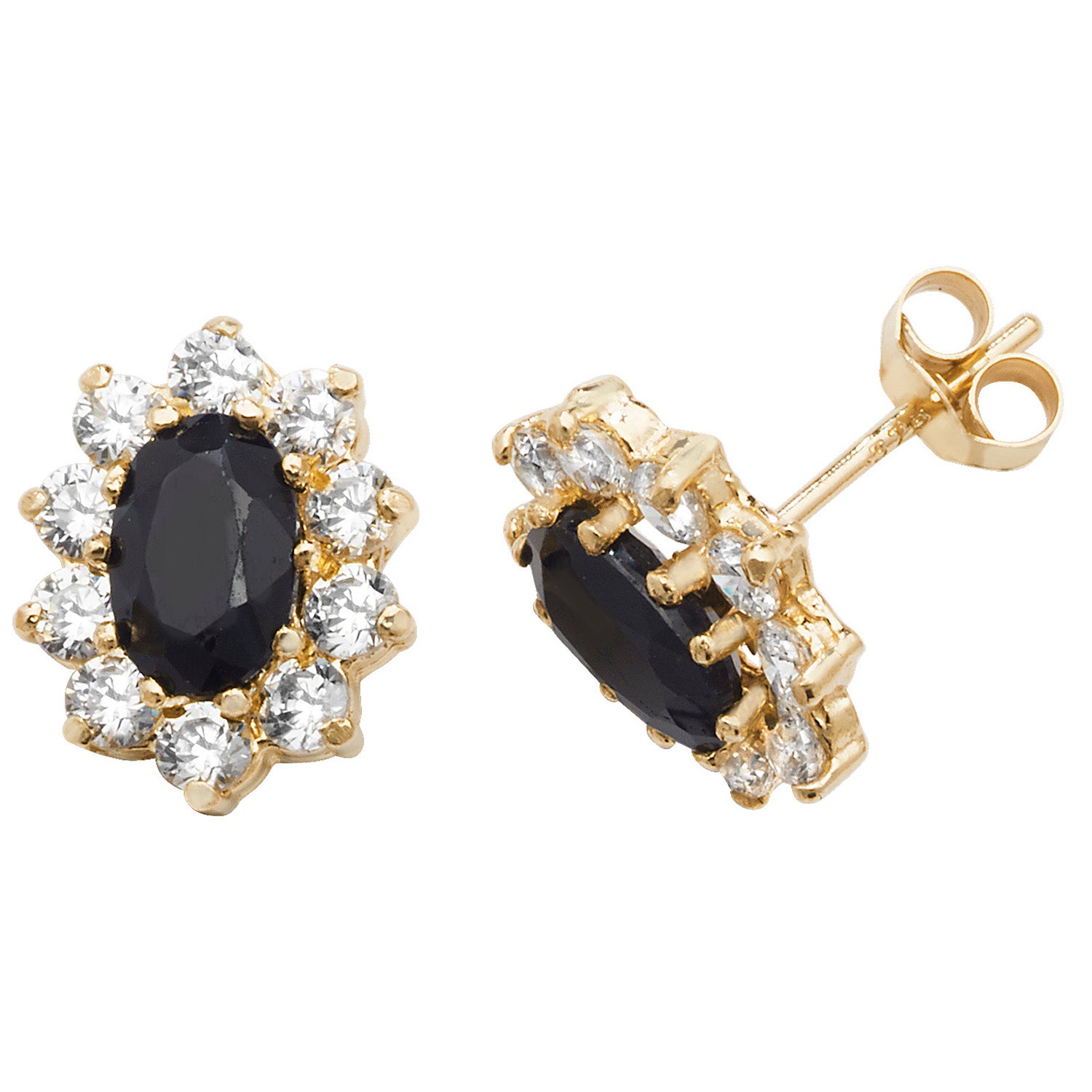 9ct Gold Sapphire & CZ Oval Stud Earrings - John Ross Jewellers