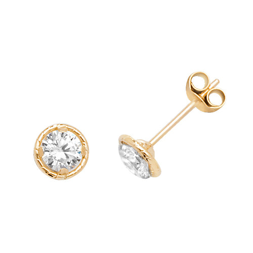 Ear Candy 9ct Gold CZ Millgrain Stud Earrings - John Ross Jewellers