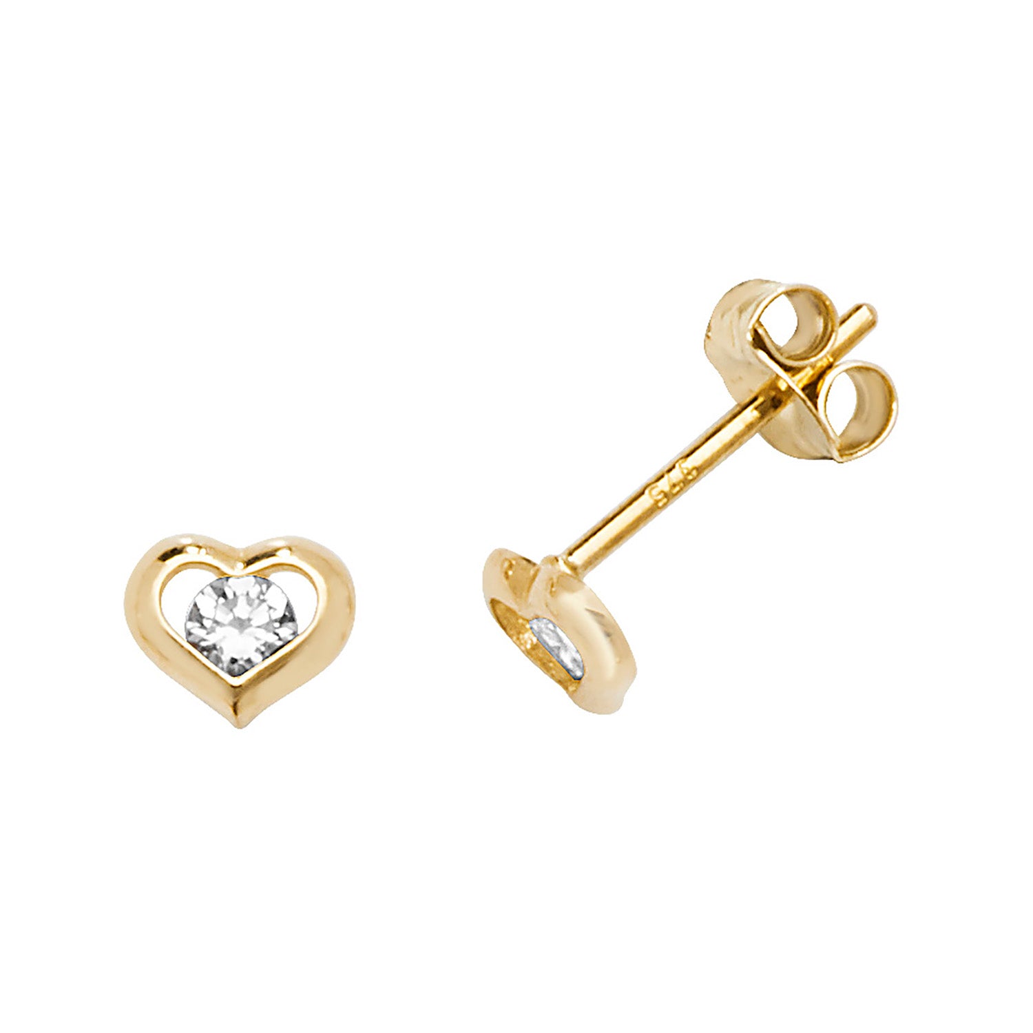 9ct Gold Totsy CZ Open Heart Stud Earrings - John Ross Jewellers