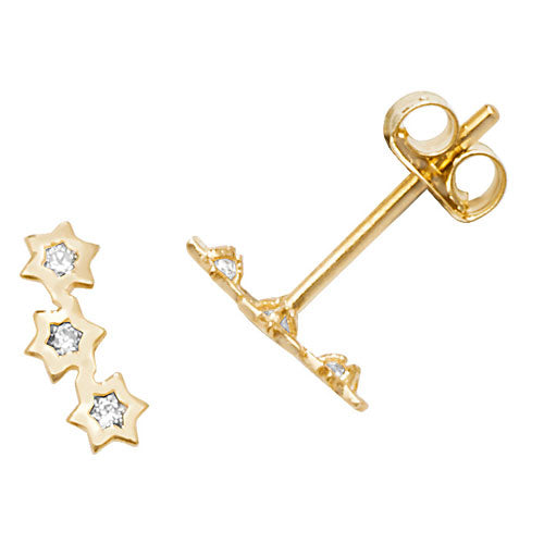 Ear Candy 9ct Gold CZ Three Star Stud Earrings - John Ross Jewellers
