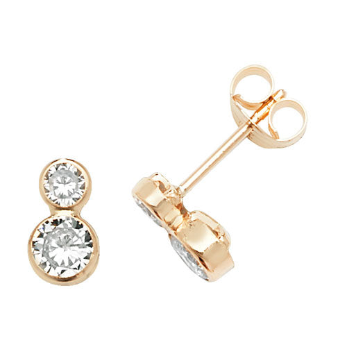 9ct Gold Bezel Set CZ Double Stud Earrings - John Ross Jewellers