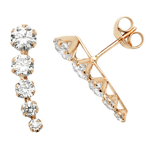 9ct Gold Five Stone CZ Stud Earrings | Climbers - John Ross Jewellers