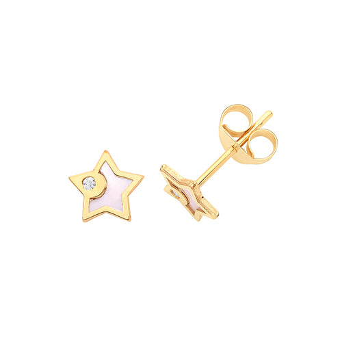 9ct Gold Mother of Pearl & CZ Stud Earrings | Star - John Ross Jewellers