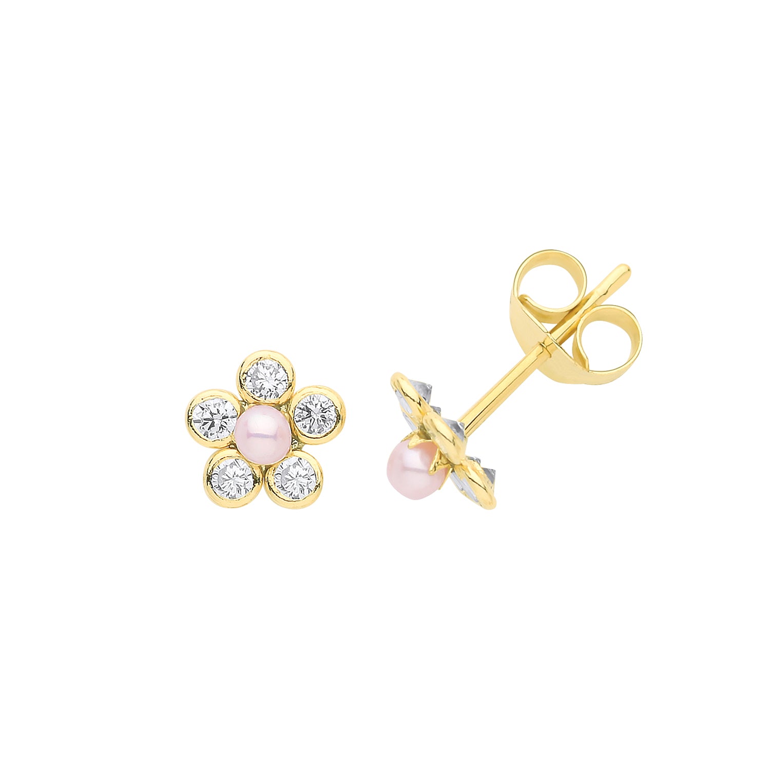 9ct Gold Darling Pearl & CZ Flower Stud Earrings - John Ross Jewellers