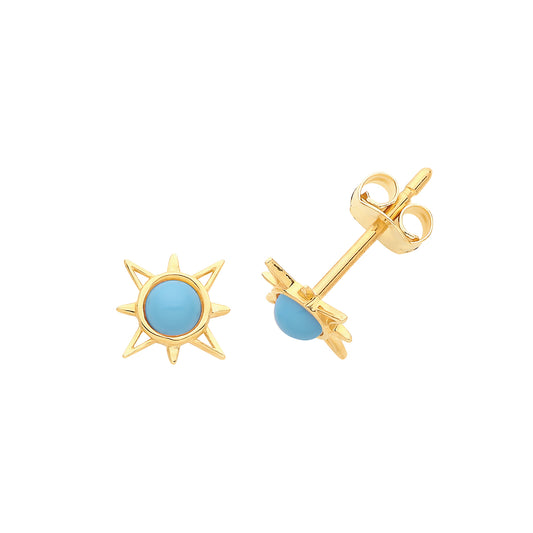 9ct Gold Turquoise Compass Star Stud Earrings - John Ross Jewellers