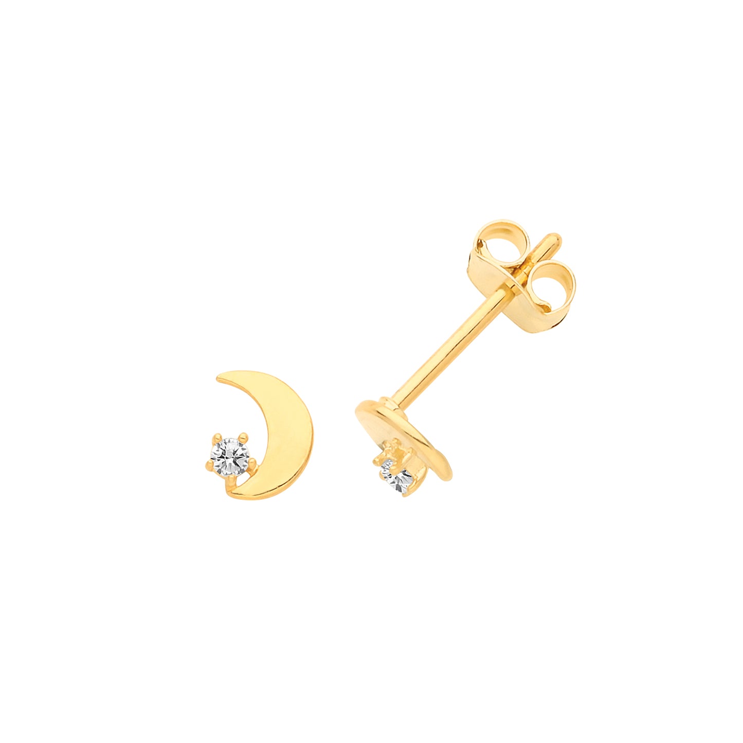 A 9ct yellow gold crescent moon set with cubic zirconia stones, these are a beautiful every day earring that can easily be taken to evening wear. A lovely addition to your jewellery collection.    Product details Product materials : 9ct gold, cubic zirconia