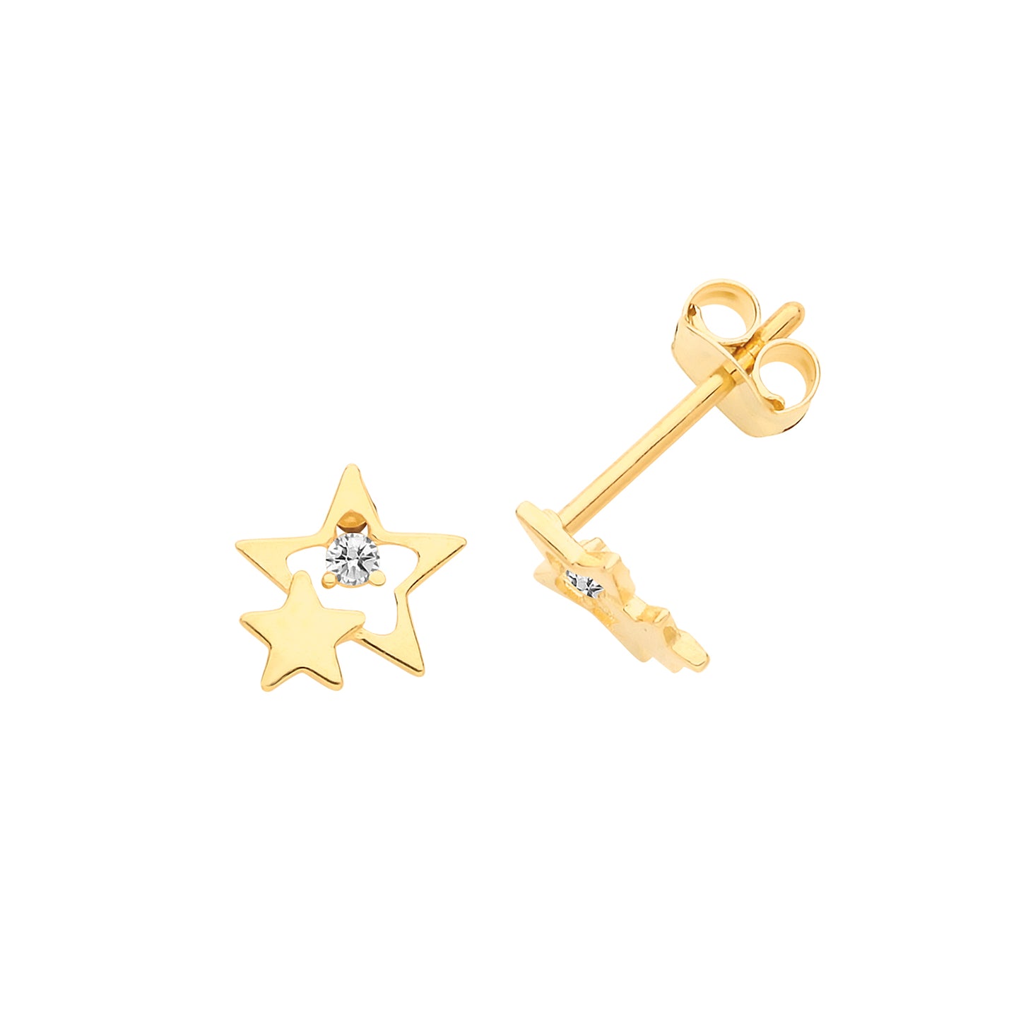 Ear Candy 9ct Gold CZ Two Star Stud Earrings - John Ross Jewellers