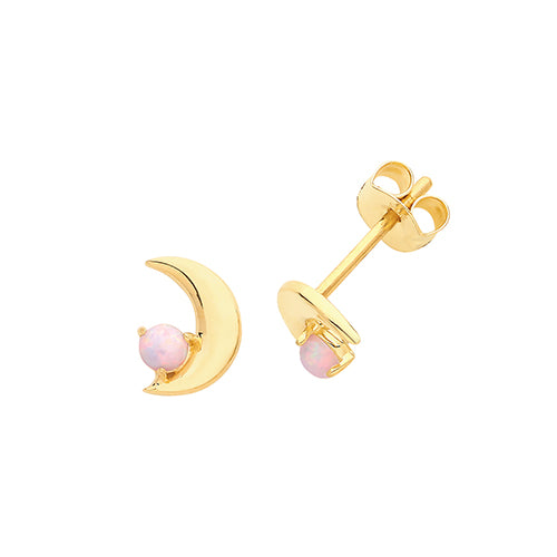9ct Gold Opal Crescent Stud Earrings - John Ross Jewellers