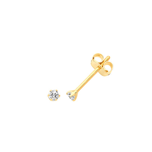 Ear Candy 9ct Gold Teeny Tiny CZ Earrings - 2mm - John Ross Jewellers