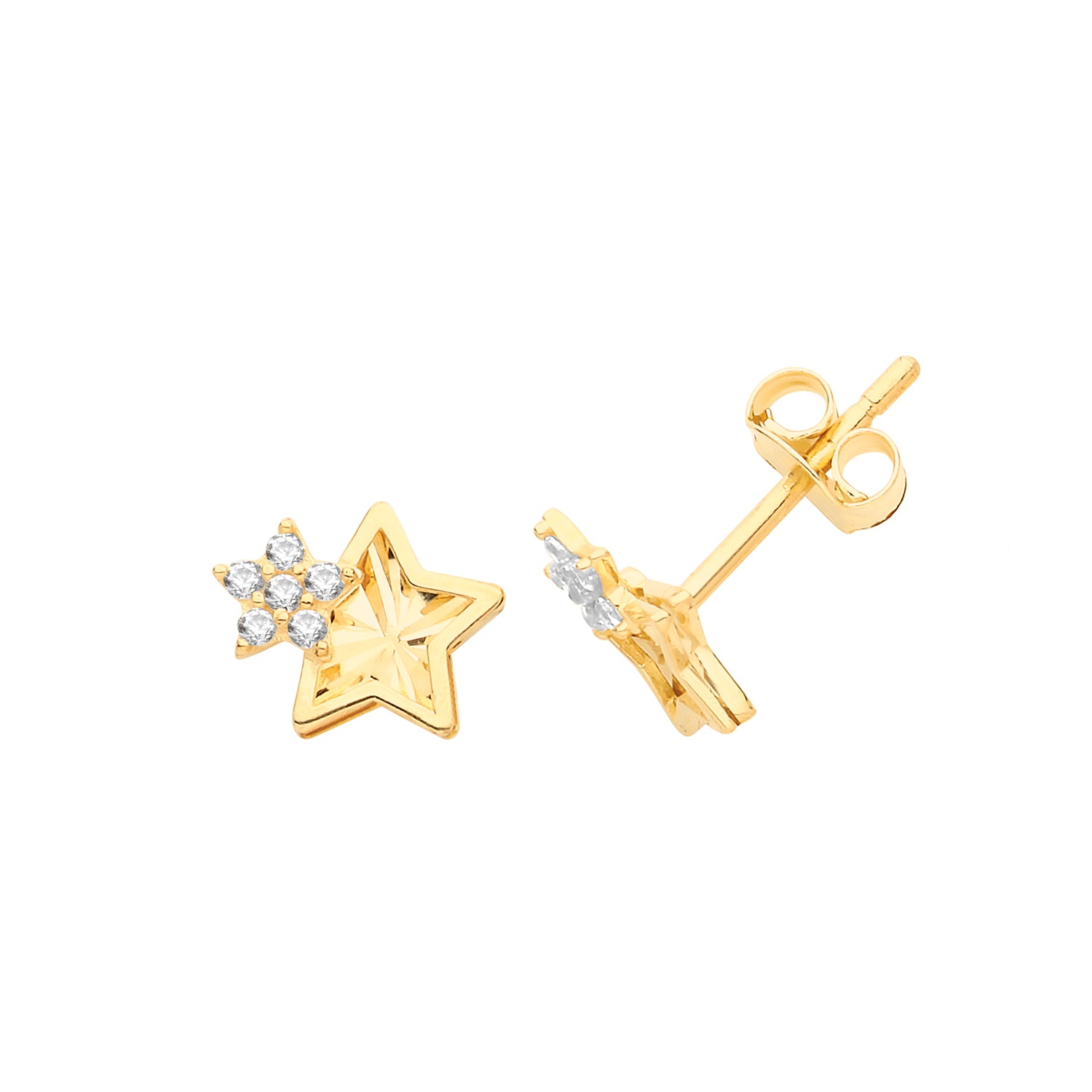 Ear Candy 9ct Gold CZ Two Stars Stud Earrings - John Ross Jewellers