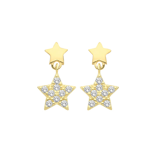 Ear Candy 9ct Gold CZ Star Drop Earrings - John Ross Jewellers