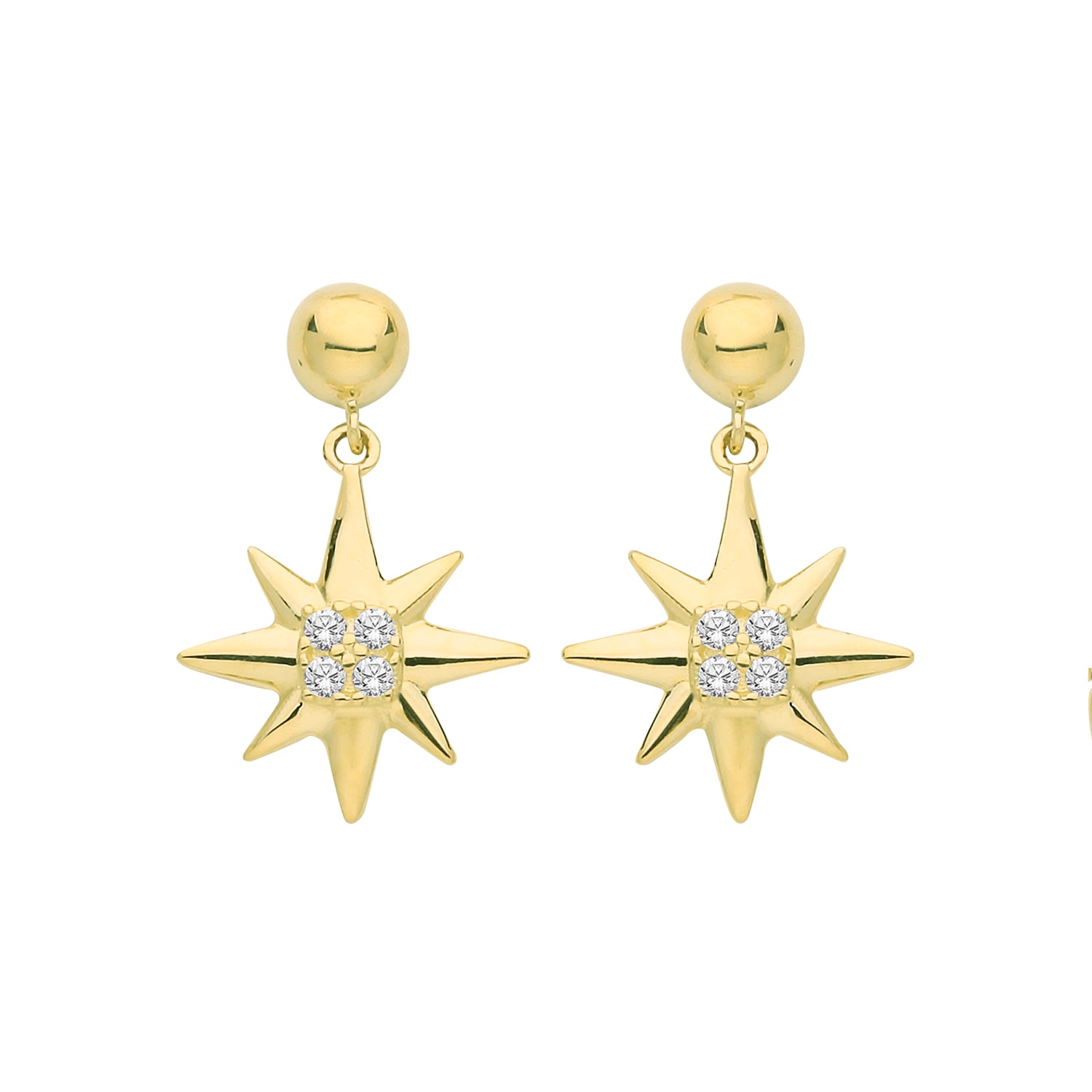 Ear Candy 9ct Gold CZ Compass Star Drop Earrings - John Ross Jewellers