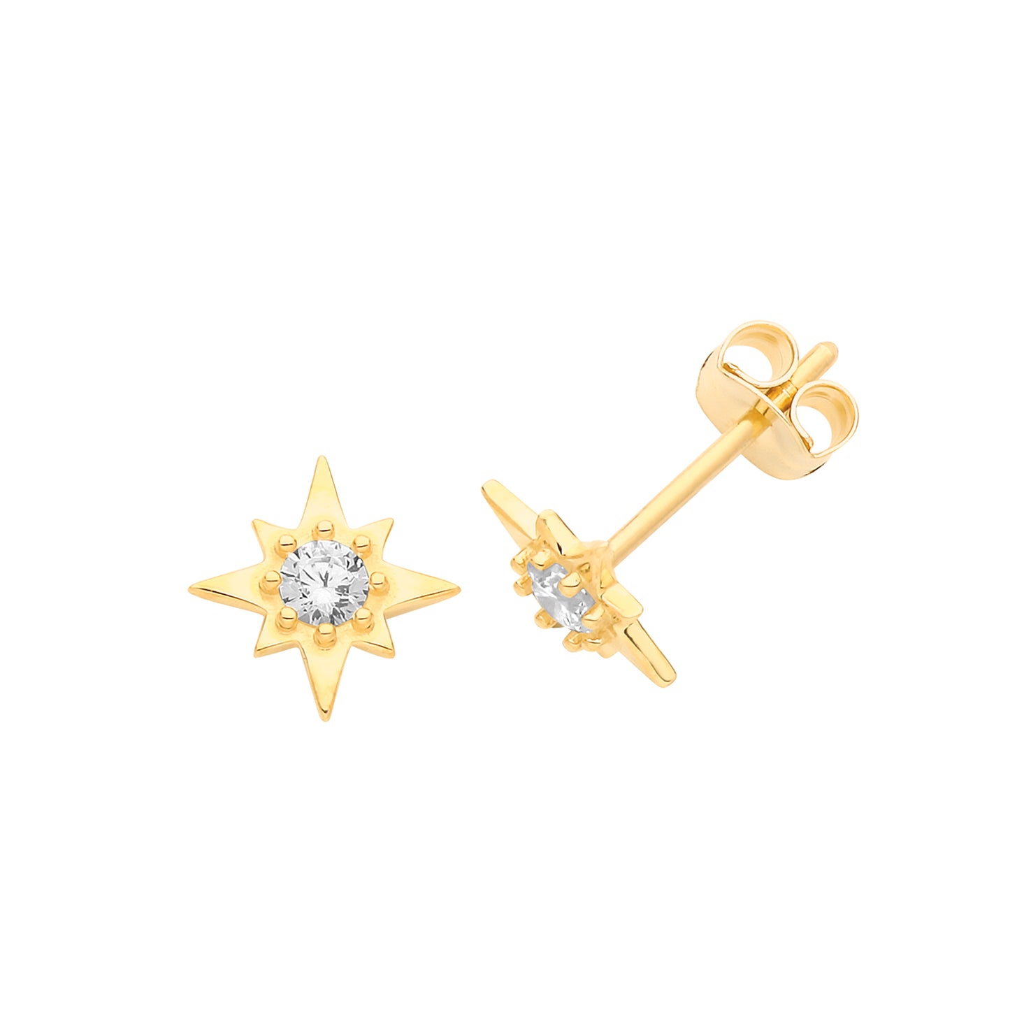 Ear Candy 9ct Gold CZ Compass Star Stud Earrings - John Ross Jewellers