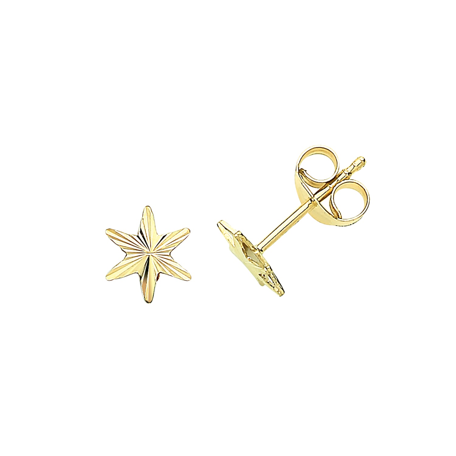 9ct Gold Diamond Cut Star Stud Earrings - John Ross Jewellers