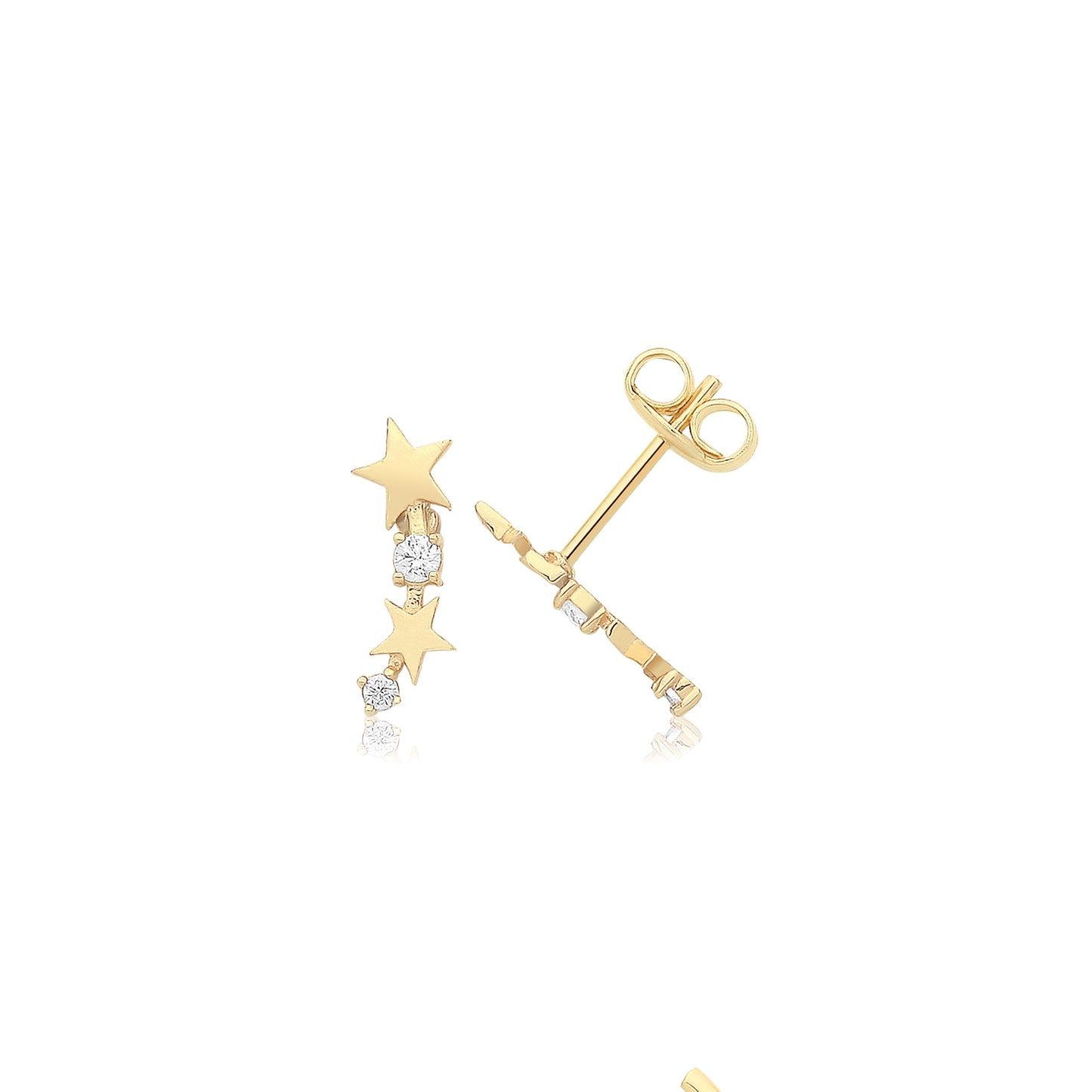 9ct Gold CZ & Star Graduated Stud Earrings - John Ross Jewellers