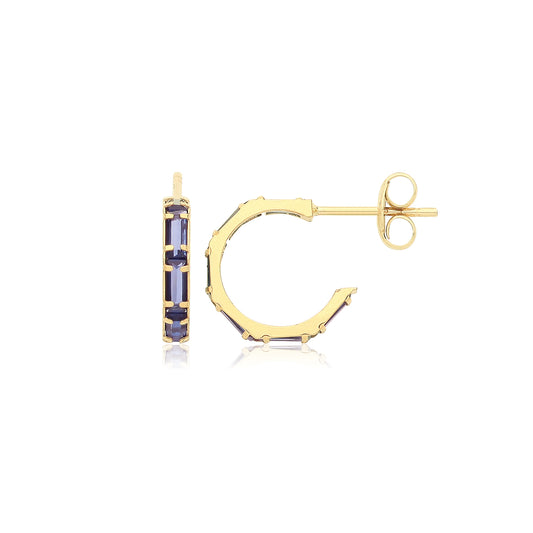 9ct Gold 10mm Baguette Hoop Earrings | Sapphire CZ - John Ross Jewellers