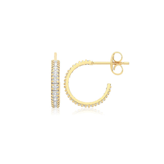 9ct Gold 10mm Princess Hoop Earrings | White CZ - John Ross Jewellers