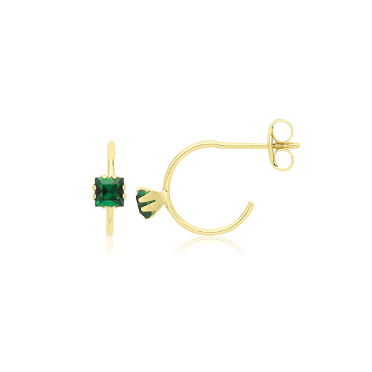 9ct Gold 10mm Princess Hoop Earrings | Green CZ - John Ross Jewellers
