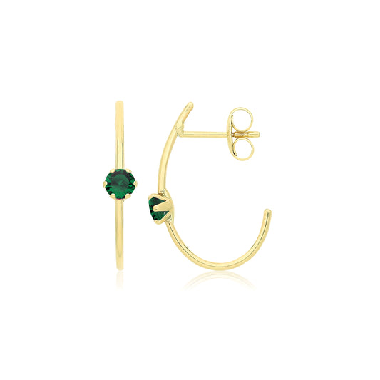 9ct Gold J Hoop Earrings | Green CZ - John Ross Jewellers