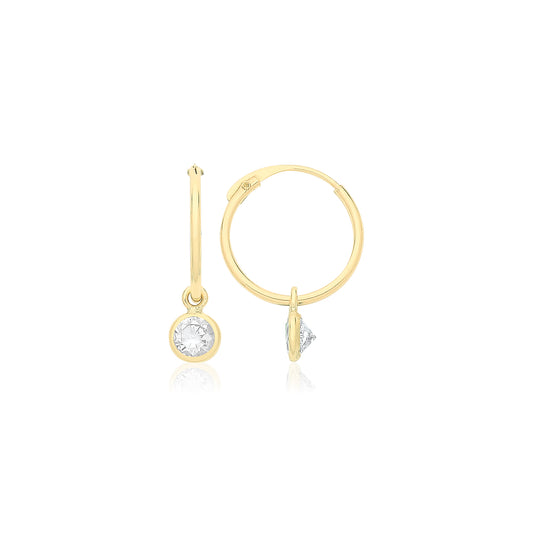 9ct Gold 10mm Sleeper Earrings | CZ Charm - John Ross Jewellers