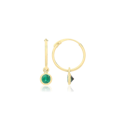 9ct Gold 10mm Sleeper Earrings | Green CZ Charm - John Ross Jewellers