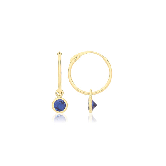 9ct Gold 10mm Sleeper Earrings | Blue CZ Charm - John Ross Jewellers