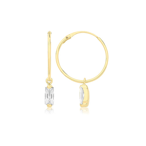 9ct Gold Sleeper Earrings | CZ Charm - John Ross Jewellers