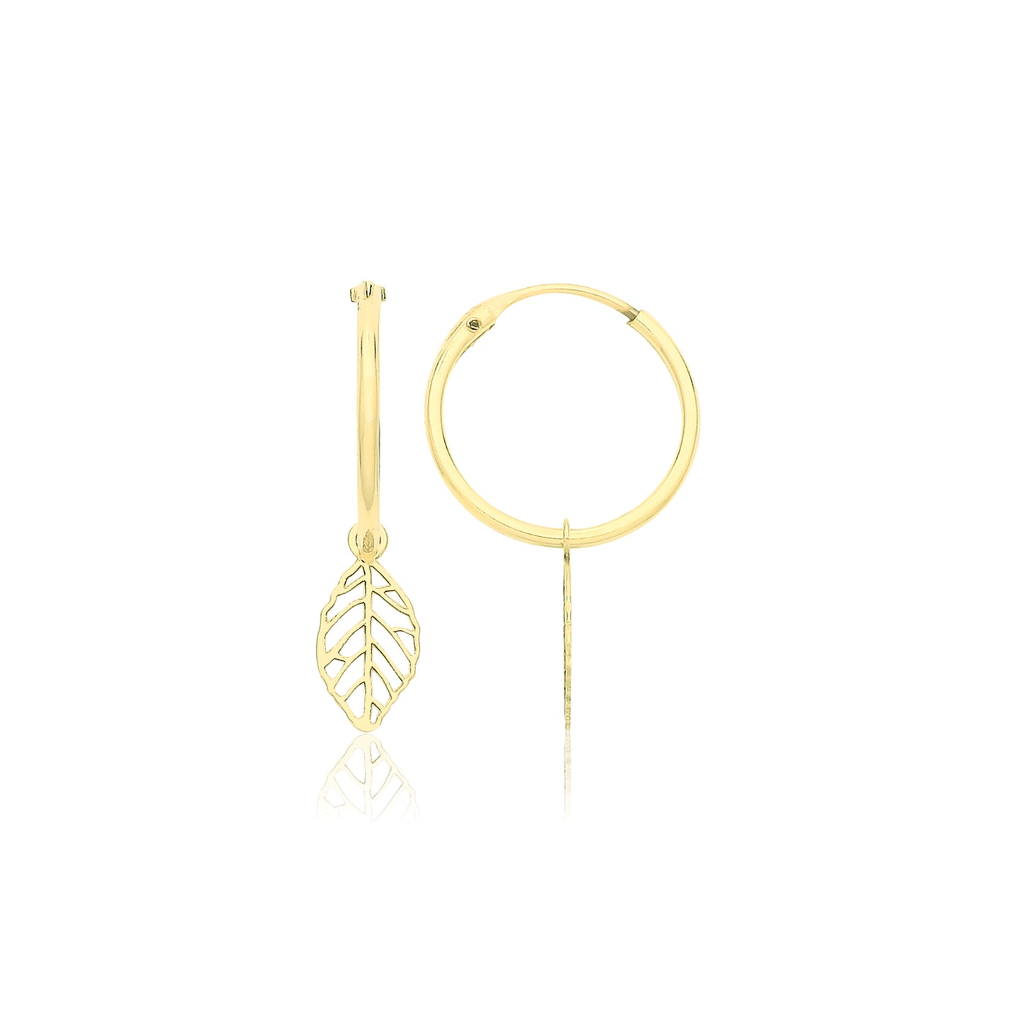 9ct Gold Leaf Charm 10mm Sleeper Earrings - John Ross Jewellers