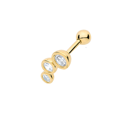 Ear Candy 9ct Gold Three CZ Cartilage Stud - Left - John Ross Jewellers